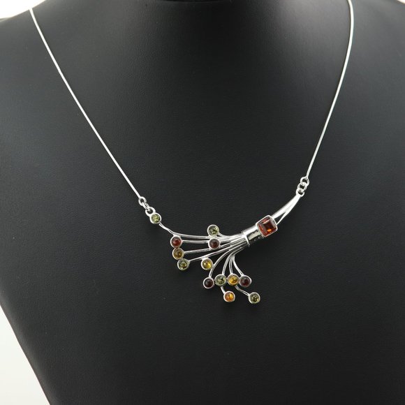 Sterling silver necklace with natural Baltic amber, 925 sterling silver necklace - Picture 5 of 16